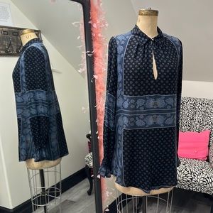 Free People blue floral boho tunic dress long sleeve size XS